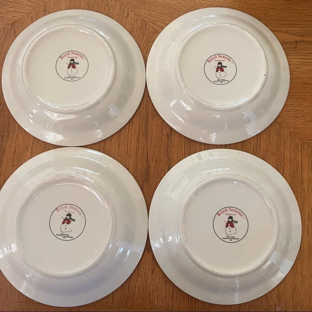 Vintage set of 4 four royal seasons snowman appetizer plates discontinued